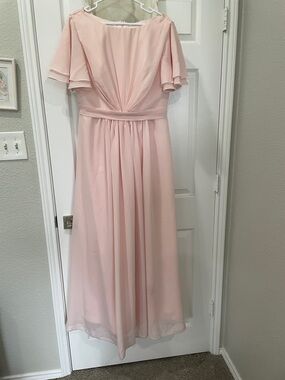 Bridesmaid Soft Pink Flutter Sleeve Chiffon Maxi Dress